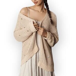 by Anthropologie Shell-Embellished Cardigan Sweater Mother of Pearl NEW One Size